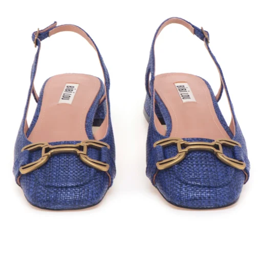 Ballerina slingback Bibi Lou in rafia con morsetto in metallo