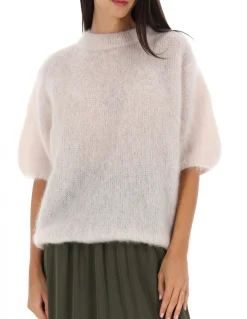 Maglia girocollo Dixie in kid mohair con manica al gomito