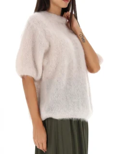 Maglia girocollo Dixie in kid mohair con manica al gomito