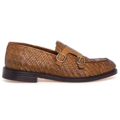 Mocassino doppia fibbia Pawelk's in pelle intrecciata effetto vintage