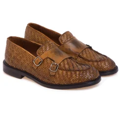 Mocassino doppia fibbia Pawelk's in pelle intrecciata effetto vintage