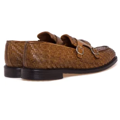 Mocassino doppia fibbia Pawelk's in pelle intrecciata effetto vintage