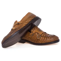Mocassino doppia fibbia Pawelk's in pelle intrecciata effetto vintage