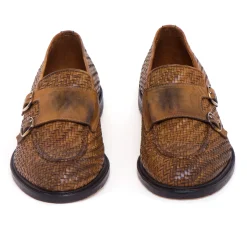 Mocassino doppia fibbia Pawelk's in pelle intrecciata effetto vintage