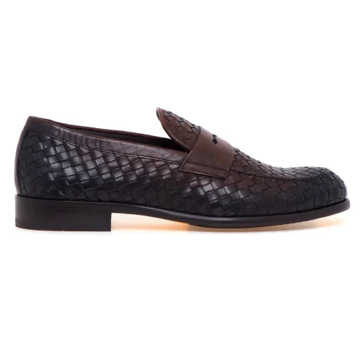 Mocassino Doucal's in pelle intrecciata anticata