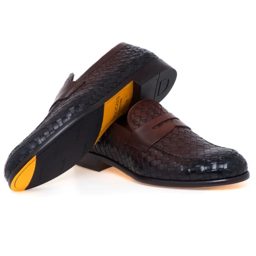 Mocassino Doucal's in pelle intrecciata anticata