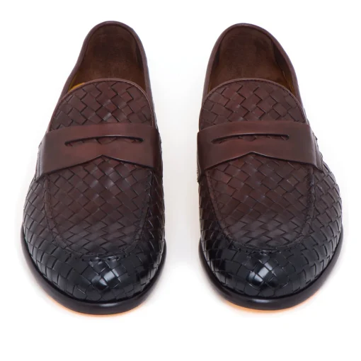 Mocassino Doucal's in pelle intrecciata anticata