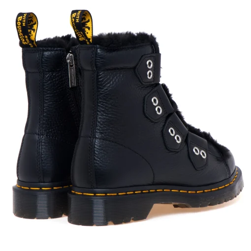 Polacco stile pedula Dr Martens in pelle martellata con ecopelliccia