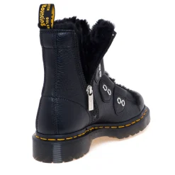 Polacco stile pedula Dr Martens in pelle martellata con ecopelliccia