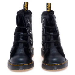 Polacco stile pedula Dr Martens in pelle martellata con ecopelliccia