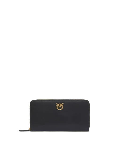 Portafoglio zip-around Pinko in pelle con logo Love Birds in metallo
