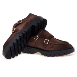 Scarpa Santoni in camoscio con doppia fibbia