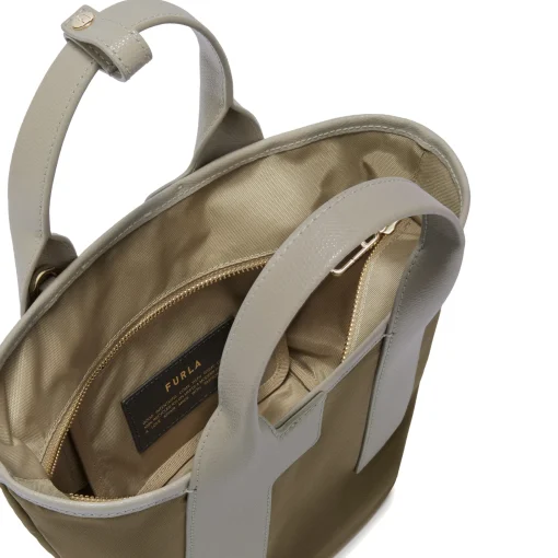 Shopping Furla Piuma S Tote in pelle e tessuto