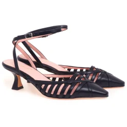 Sling-back Anna F. in pelle con tomaia effetto gabbia e tacco 5,5 cm