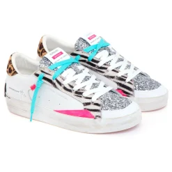Sneaker Crime London "Skate Deluxe" in pelle, glitte e cavallino