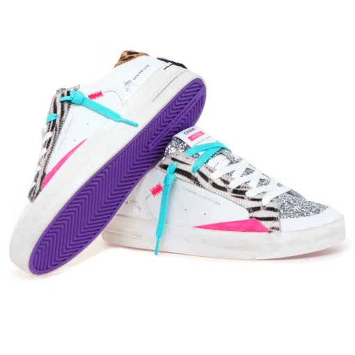 Sneaker Crime London "Skate Deluxe" in pelle, glitte e cavallino