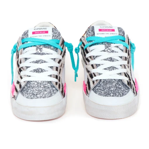 Sneaker Crime London "Skate Deluxe" in pelle, glitte e cavallino