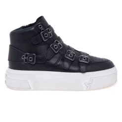 Sneaker in pelle con cinturini e maxi-platform