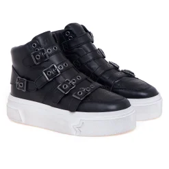Sneaker in pelle con cinturini e maxi-platform