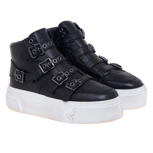 Sneaker in pelle con cinturini e maxi-platform