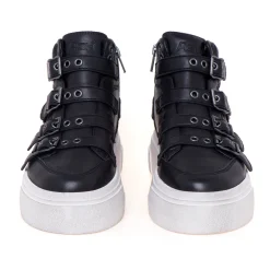Sneaker in pelle con cinturini e maxi-platform