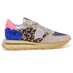 Sneaker Philippe Model Tropez Haute con inserti in cavallino e glitter