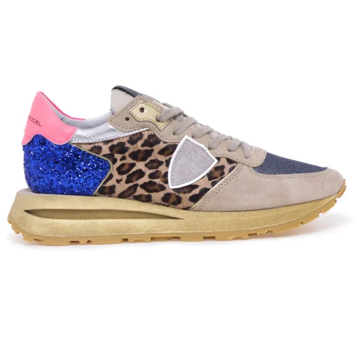 Sneaker Philippe Model Tropez Haute con inserti in cavallino e glitter