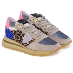Sneaker Philippe Model Tropez Haute con inserti in cavallino e glitter