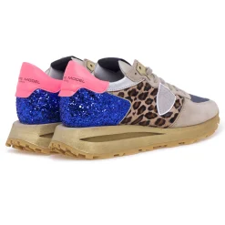 Sneaker Philippe Model Tropez Haute con inserti in cavallino e glitter