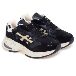 Sneaker Premiata Sharky in camoscio e tessuto satin