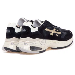 Sneaker Premiata Sharky in camoscio e tessuto satin