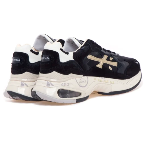Sneaker Premiata Sharky in camoscio e tessuto satin