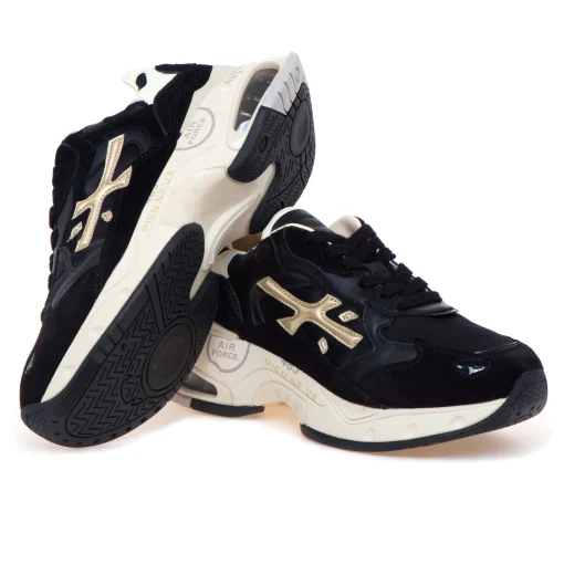 Sneaker Premiata Sharky in camoscio e tessuto satin