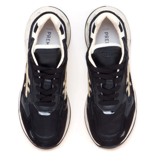 Sneaker Premiata Sharky in camoscio e tessuto satin