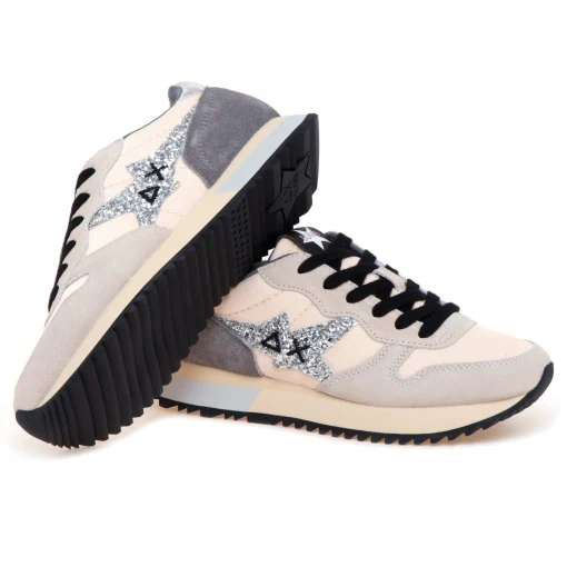 Sneaker SUN68 Stargirl Glitter Logo in camoscio e tessuto