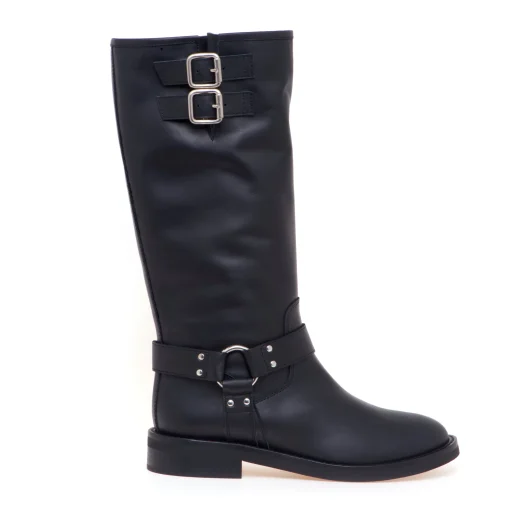 Stivale biker Via Roma 15 in pelle con fibbie