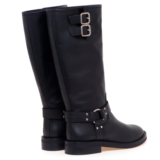 Stivale biker Via Roma 15 in pelle con fibbie