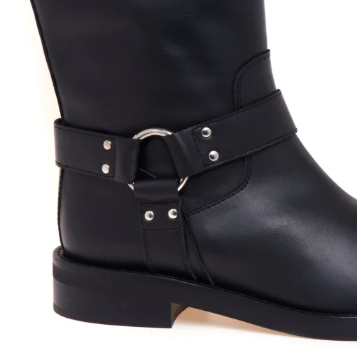 Stivale biker Via Roma 15 in pelle con fibbie