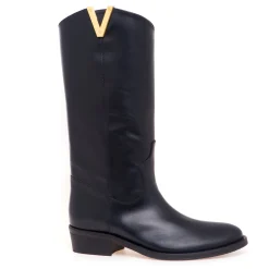 Stivale texano Via Roma 15 in pelle con "V" in metallo