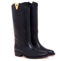Stivale texano Via Roma 15 in pelle con "V" in metallo