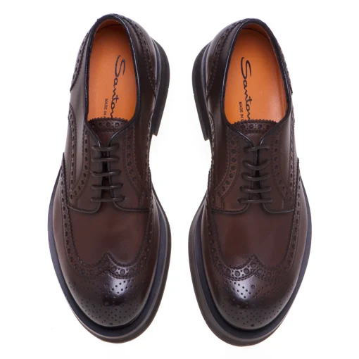 Stringata stile inglese Santoni in pelle anticata