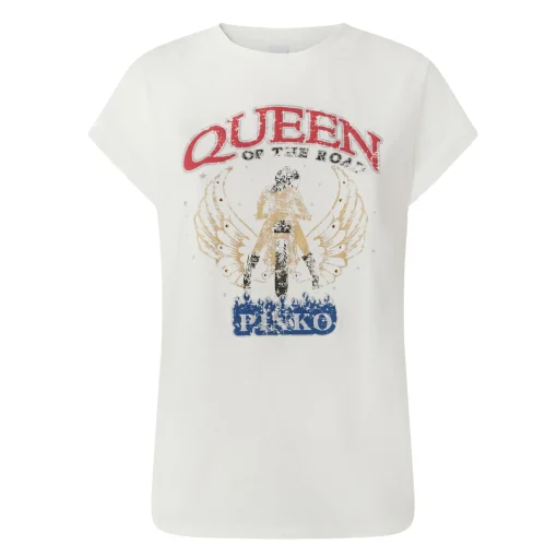 T-shirt Pinko in cotone con stampa "Queen of the road"