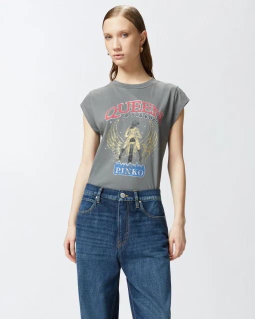 T-shirt Pinko in cotone con stampa "Queen of the road"