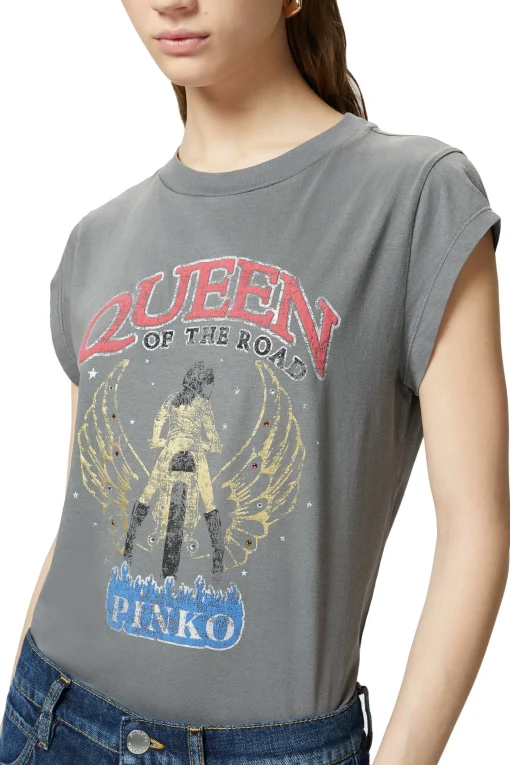 T-shirt Pinko in cotone con stampa "Queen of the road"
